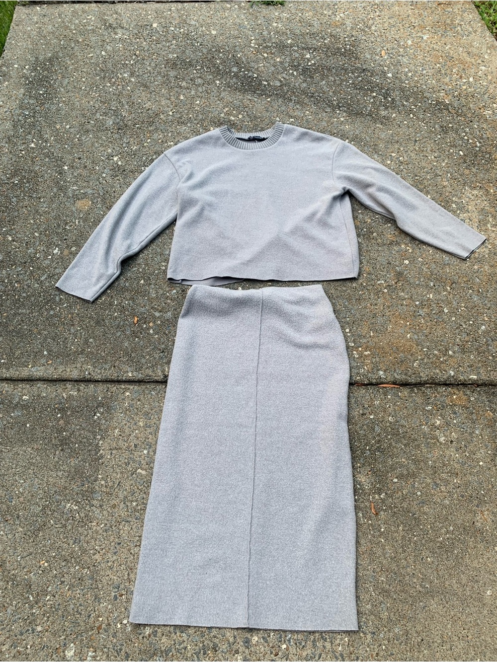 Zara Light Gray Knit Skirt Set